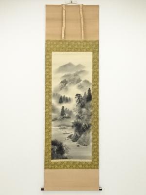 峰水筆　水墨山水　肉筆絹本掛軸